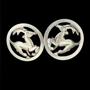 Vintage Sterling Silver Bighorn Ram Screw Back Earrings Aries Southwestern